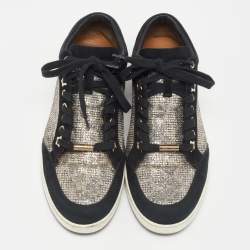 Pre Owned Jimmy Choo Black Suede and Glitter Miami Low Top Sneakers Size 39