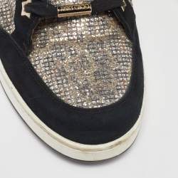 Pre Owned Jimmy Choo Black Suede and Glitter Miami Low Top Sneakers Size 39