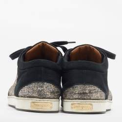 Pre Owned Jimmy Choo Black Suede and Glitter Miami Low Top Sneakers Size 39