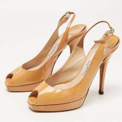 Pre Owned Jimmy Choo Light Brown Patent Leather Nova Slingback Pumps Size 36