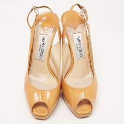 Pre Owned Jimmy Choo Light Brown Patent Leather Nova Slingback Pumps Size 36