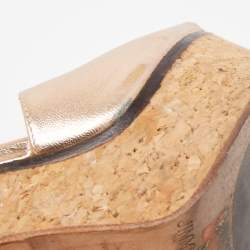 Jimmy Choo Gold Leather Cork Slide  Platform Sandals Size 37