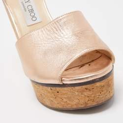 Jimmy Choo Gold Leather Cork Slide  Platform Sandals Size 37