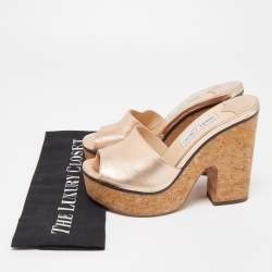 Jimmy Choo Gold Leather Cork Slide  Platform Sandals Size 37