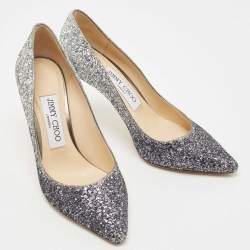 Pre Owned Jimmy Choo Silver Coarse Glitter Romy Pumps Size 35