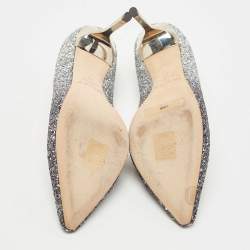 Pre Owned Jimmy Choo Silver Coarse Glitter Romy Pumps Size 35