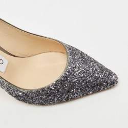 Pre Owned Jimmy Choo Silver Coarse Glitter Romy Pumps Size 35