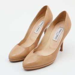Pre Owned Jimmy Choo Beige Leather Hope Platform Pumps Size 36.5