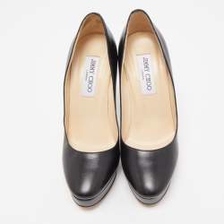Jimmy Choo Black Leather Cosmic Platform Pumps Size 38