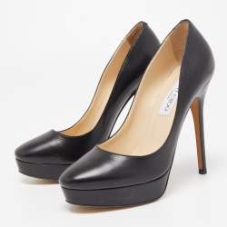 Jimmy Choo Black Leather Cosmic Platform Pumps Size 38