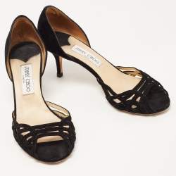 Pre Owned Jimmy Choo Black Suede Peep Toe D'orsay Pumps Size 38