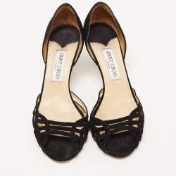 Pre Owned Jimmy Choo Black Suede Peep Toe D'orsay Pumps Size 38