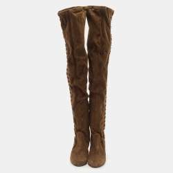 Pre Owned Jimmy Choo Brown Suede Knee Length Boots Size 38