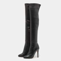 Pre Owned Jimmy Choo Black Leather Knee Length Boots Size 38