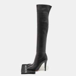Pre Owned Jimmy Choo Black Leather Knee Length Boots Size 38