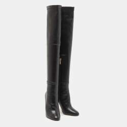 Pre Owned Jimmy Choo Black Leather Knee Length Boots Size 38