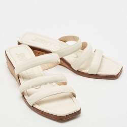 Pre Owned Jimmy Choo Cream Leather Cork Wedge Slides Size 38