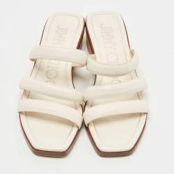 Pre Owned Jimmy Choo Cream Leather Cork Wedge Slides Size 38