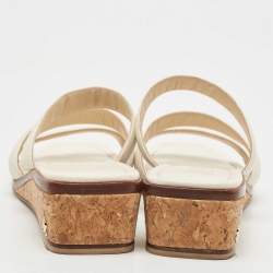Pre Owned Jimmy Choo Cream Leather Cork Wedge Slides Size 38