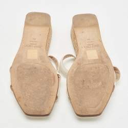 Pre Owned Jimmy Choo Cream Leather Cork Wedge Slides Size 38