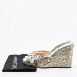 Pre Owned Jimmy Choo Metallic Woven Raffia Almer Wedge Sandals Size 40