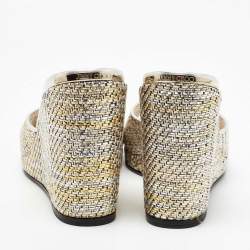Pre Owned Jimmy Choo Metallic Woven Raffia Almer Wedge Sandals Size 40