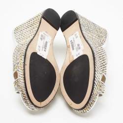 Pre Owned Jimmy Choo Metallic Woven Raffia Almer Wedge Sandals Size 40