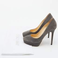 Pre Owned Jimmy Choo Grey Suede Cosmic Platform Pumps Size 38.5