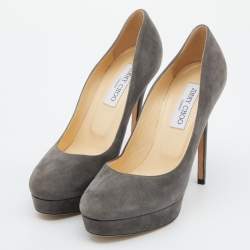 Pre Owned Jimmy Choo Grey Suede Cosmic Platform Pumps Size 38.5