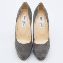 Pre Owned Jimmy Choo Grey Suede Cosmic Platform Pumps Size 38.5