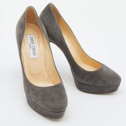 Pre Owned Jimmy Choo Grey Suede Cosmic Platform Pumps Size 38.5