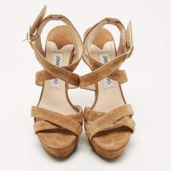 مملوكة مسبقًا Jimmy Choo Brown Suede Vamp Platform Sandals Size 36.5