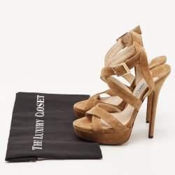 مملوكة مسبقًا Jimmy Choo Brown Suede Vamp Platform Sandals Size 36.5