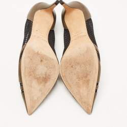 Pre Owned Jimmy Choo Olive Green Leather and Mesh Pointed Toe Pumps Size 37