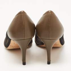 Pre Owned Jimmy Choo Olive Green Leather and Mesh Pointed Toe Pumps Size 37