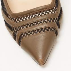 Pre Owned Jimmy Choo Olive Green Leather and Mesh Pointed Toe Pumps Size 37