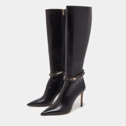 Pre Owned Jimmy Choo Black Leather Dreece Kb 95 Knee Length Boots Size 38.5