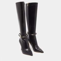 Pre Owned Jimmy Choo Black Leather Dreece Kb 95 Knee Length Boots Size 38.5