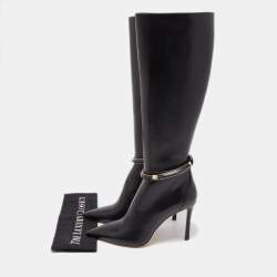 Pre Owned Jimmy Choo Black Leather Dreece Kb 95 Knee Length Boots Size 38.5