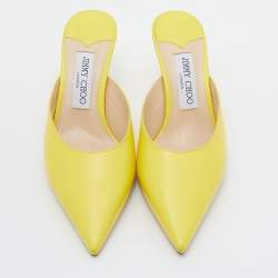 Pre Owned Jimmy Choo Yellow Leather Rav Mules Size 38.5