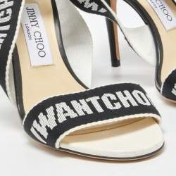 Pre Owned Jimmy Choo Black/White Canvas and Leather Bailey Sandals Size 38