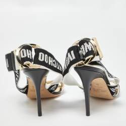 Pre Owned Jimmy Choo Black/White Canvas and Leather Bailey Sandals Size 38