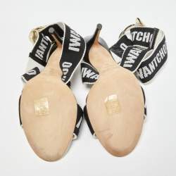 Pre Owned Jimmy Choo Black/White Canvas and Leather Bailey Sandals Size 38