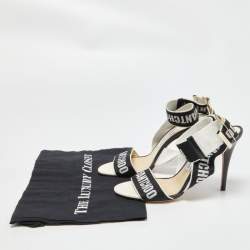 Pre Owned Jimmy Choo Black/White Canvas and Leather Bailey Sandals Size 38