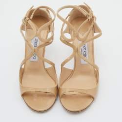 مملوكة مسبقًا Jimmy Choo Beige Patent Leather Lang Sandals Size 37.5