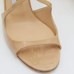 مملوكة مسبقًا Jimmy Choo Beige Patent Leather Lang Sandals Size 37.5