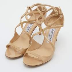 مملوكة مسبقًا Jimmy Choo Beige Patent Leather Lang Sandals Size 37.5