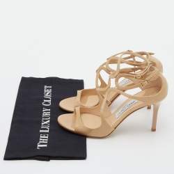 مملوكة مسبقًا Jimmy Choo Beige Patent Leather Lang Sandals Size 37.5