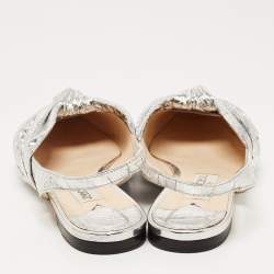 Pre Owned Jimmy Choo Silver Foil Leather Blare Knotted Slingback Flat Sandals Size 39