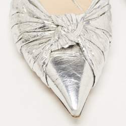 Pre Owned Jimmy Choo Silver Foil Leather Blare Knotted Slingback Flat Sandals Size 39
